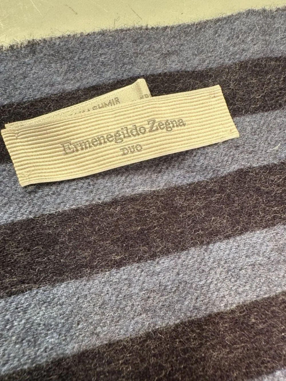 Ermenegildo Zegna Scarf Mens Italy Striped Cashmere Wool Muffler Winter Fringed